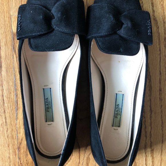 PRADA BLACK SUEDE SHOES WITH BOW - Picture 4 of 4